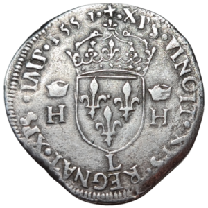 Henri II, teston à la tête nue, 1er type 1557 Bayonne