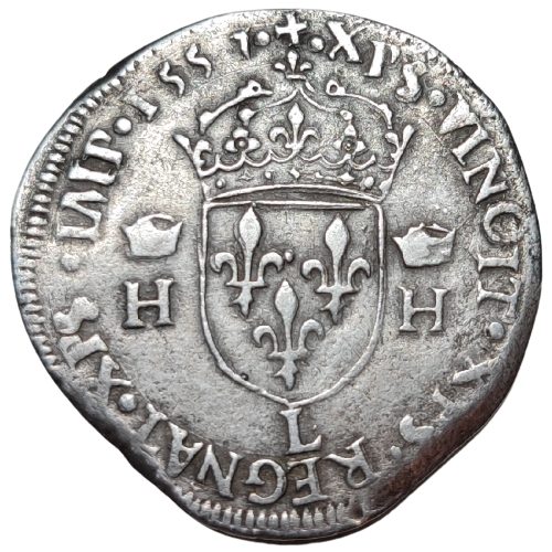 Henri II, teston à la tête nue, 1er type 1557 Bayonne