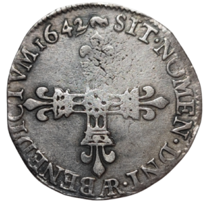 Louis XIII, quart d&rsquo;écu titulature coté écu 1642 Arras