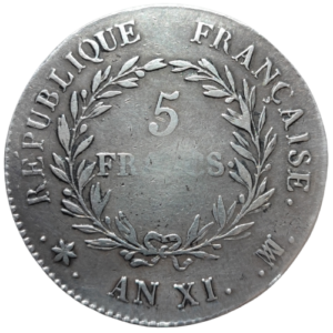 Consulat, 5 francs Bonaparte premier consul	An XI Marseille