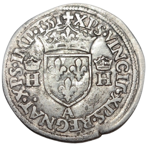 Henri II, demi-teston à la tête couronnée 1551 Paris