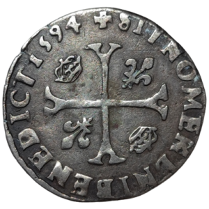 Henri IV, douzain aux 2 H couronnés, 5ème type avec revers aux 2 lis et 2 couronnelles 1594 Clermont