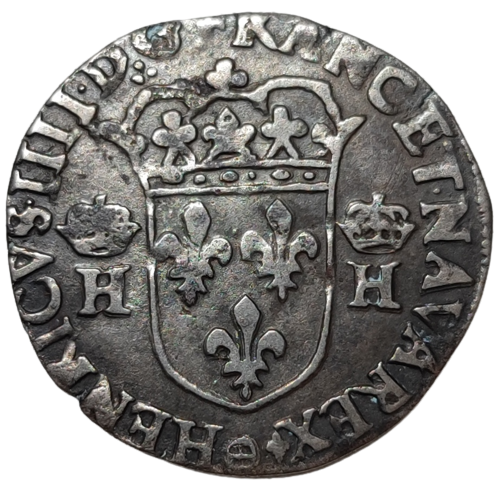 Henri IV, douzain aux 2 H couronnés, 5ème type avec revers aux 2 lis et 2 couronnelles 1594 Clermont