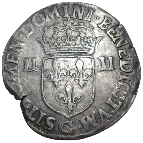 Henri III, quart d'écu à la croix de face 1586 Saint-Lô