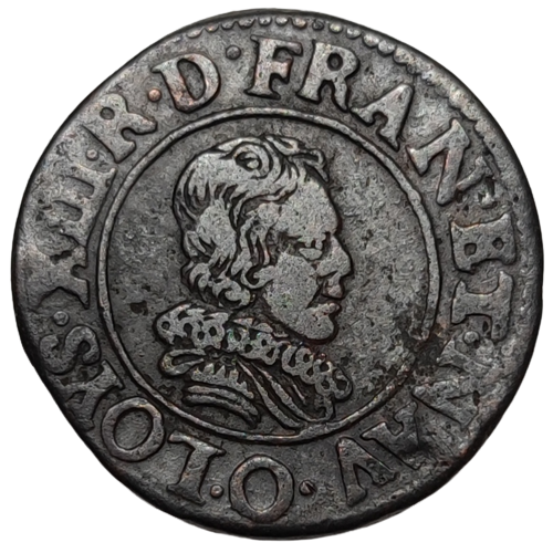 Louis XIII, double tournois, buste juvénile au col fraisé et à la tête nue 1626 Riom