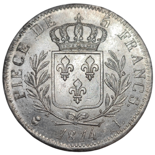 Louis XVIII, 5 francs, buste habillé 1814 Bayonne