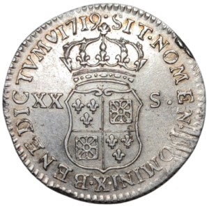 Louis XV, 1/6 d’écu ou 20 sols de France Navarre 1719 Amiens