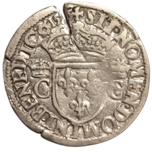 Charles IX, demi-teston, 9ème type au col fraisé et effigie d&rsquo;Henri III 1575 Rouen