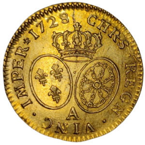 Louis XV, Louis d&rsquo;or aux lunettes 1728 Paris