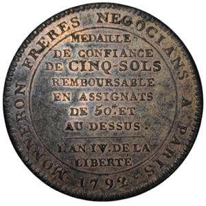 Monneron, 5 sols au serment 1792 Birmingham