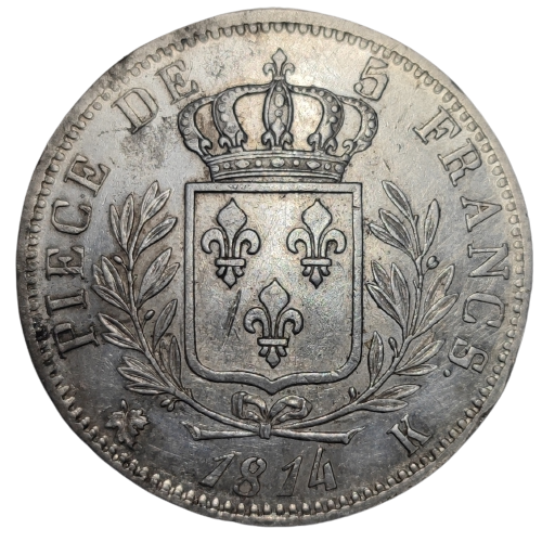 Louis XVIII, 5 francs buste habillé 1814 Bordeaux