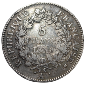 Directoire, 5 francs union et force An 8 Paris