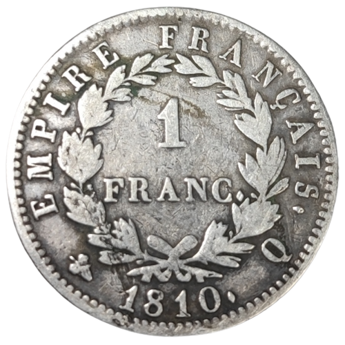 Napoléon 1er, 1 franc tête laurée, empire français 1810 Perpignan