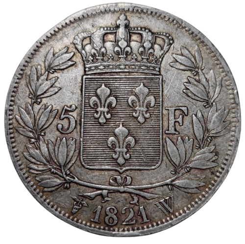 Louis XVIII, 5 francs tête nue 1821 Lille