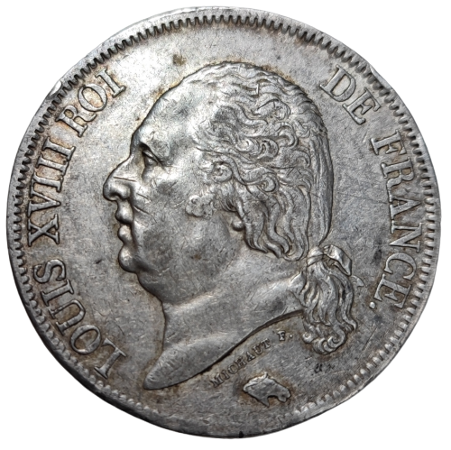 Louis XVIII, 5 francs tête nue 1821 Lille