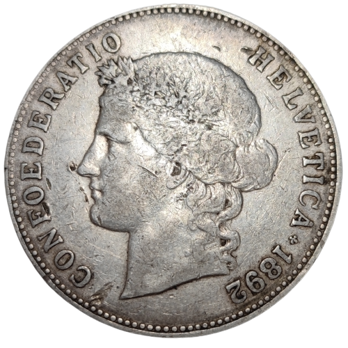 Confédération Helvétique, 5 francs 1892 Berne