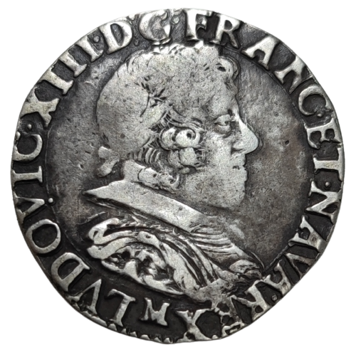 Louis XIII, demi-franc, buste lauré avec petit col plat rabattu 1628 Toulouse