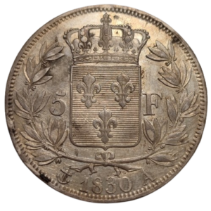 Charles X	5 francs, 2ème type, tranche en relief 1830 Paris