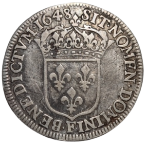 Louis XIV, quart d’écu à la mèche longue 1648 Angers