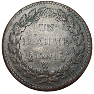 Directoire, un décime Dupré, grand module l&rsquo;an 8 Lille