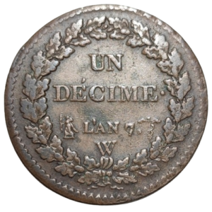 Directoire, un décime Dupré, grand module l&rsquo;an 7 Lille