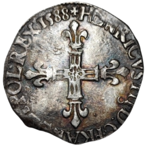 Henri III, quart d’écu à la croix de face 1588 Rennes