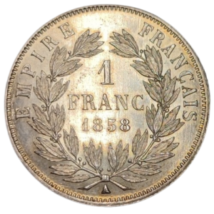 Napoléon III, 1 franc tête nue 1858 Paris