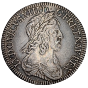 Louis XIII, quart d’écu, 2ème poinçon de Warin, buste drapé et cuirassé 1643 Paris