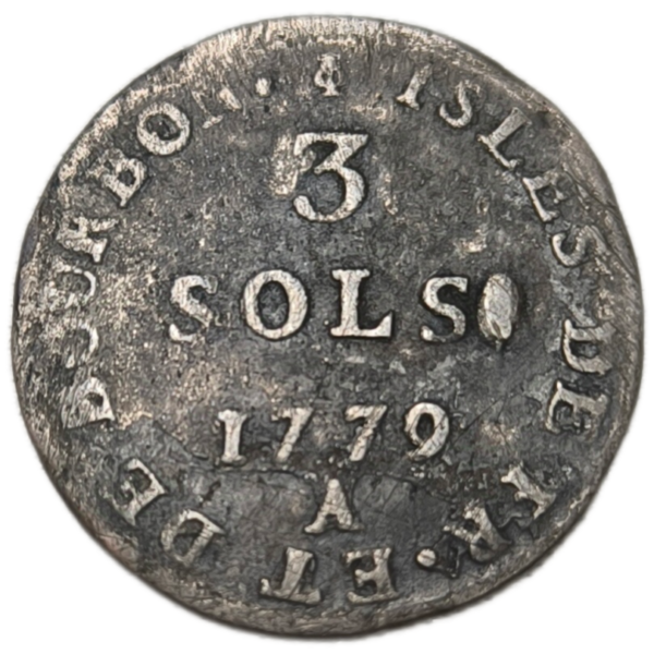 Louis XVI, 3 sols, isles de France et de Bourbon 1779 Paris