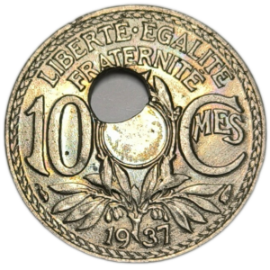 IIIème République, 10 centimes Lindauer trou décentré 1937 Paris