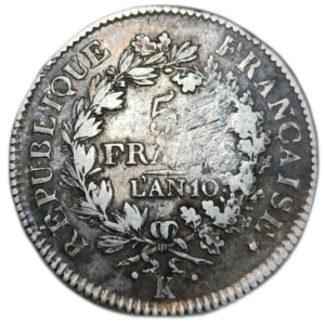 Directoire, 5 francs union et force An 10 Bordeaux