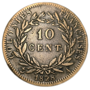 Charles X, Martinique / Guadeloupe, 10 centimes colonies françaises 1828 Paris