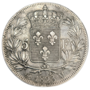 Louis XVIII, 5 francs, tête nue 1823 Toulouse