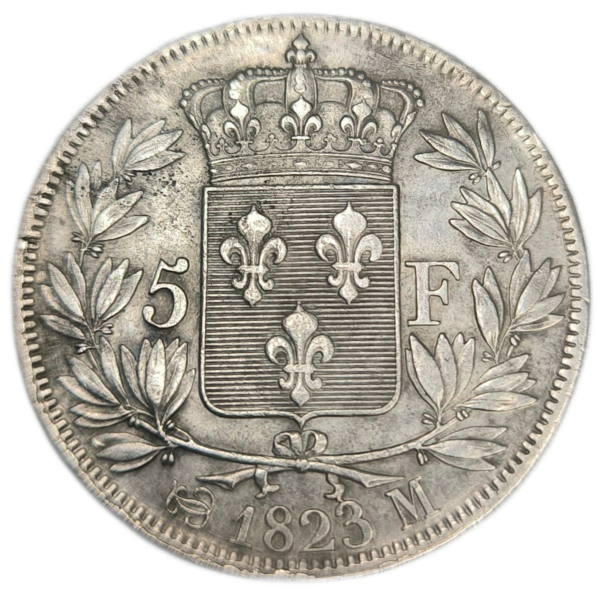 Louis XVIII, 5 francs, tête nue 1823 Toulouse