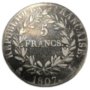 Napoléon 1er, 5 francs Napoléon empereur 1807 Bayonne