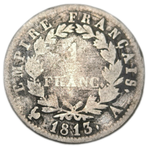 Napoléon 1er, 1 franc, tête laurée, empire français 1813 Paris