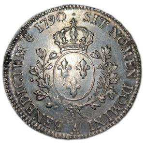 Louis XVI, écu aux branches d&rsquo;olivier 1790 Paris