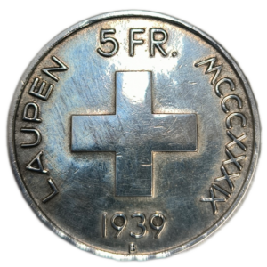 Confédération Helvétique, 5 francs bataille de Laupen 1939 Berne