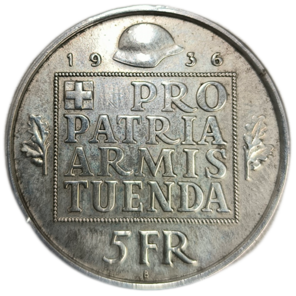 Confédération Helvétique, 5 francs fond pour l'armement 1936 Berne