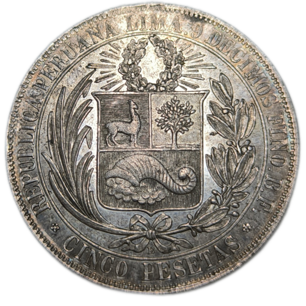 République du Pérou, 5 pesetas 1880 Lima