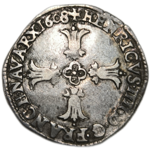 Henri IV, quart d’écu à la croix feuillue 1608 Bayonne