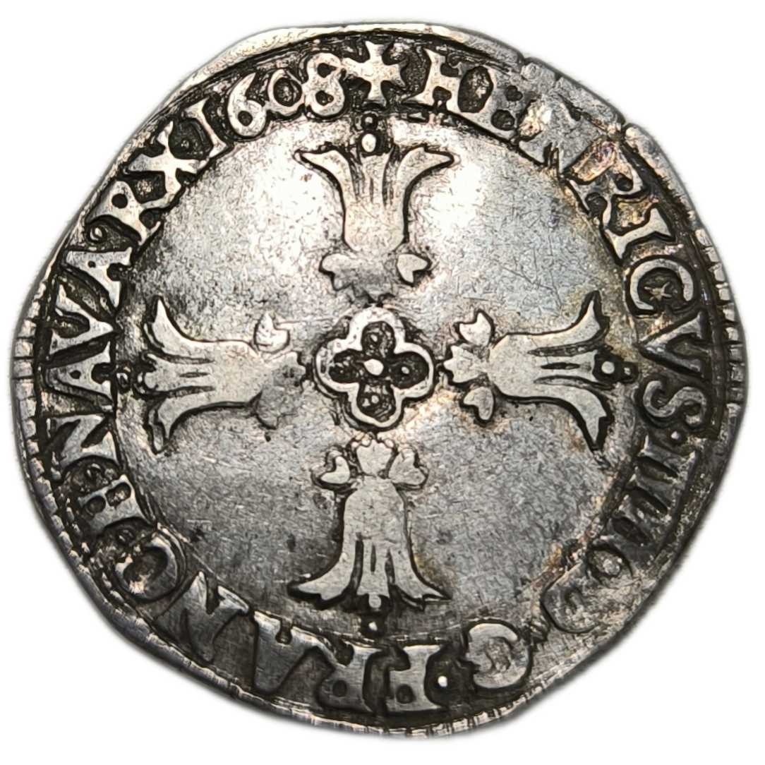 Henri IV, quart d'écu à la croix feuillue 1608 Bayonne