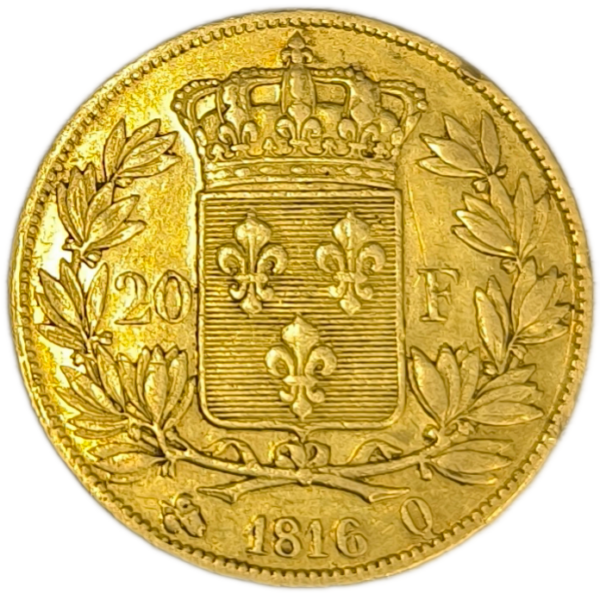 Louis XVIII, 20 francs, tête nue 1816 Perpignan
