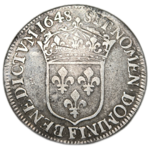 Louis XIV, quart d’écu à la mèche longue 1648 Angers