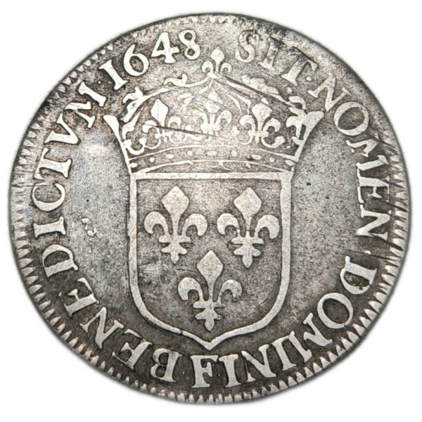 Louis XIV, quart d'écu à la mèche longue 1648 Angers