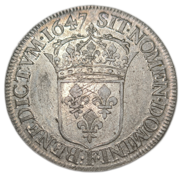 Louis XIV, écu à la mêche longue 1647 Angers