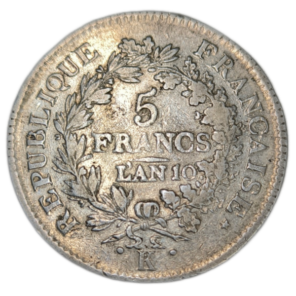 Directoire, 5 francs union et force An 10 Bordeaux