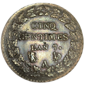 Directoire, cinq centimes Dupré, grand module An 7 Paris