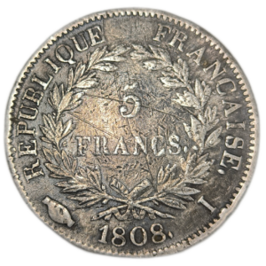 Napoléon 1er, 5 francs Napoléon empereur, république française 1808 Limoges
