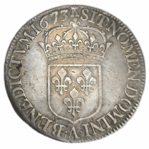 Louis XIV, écu à la cravate, 1ère émission par F. Warin 1673 Paris